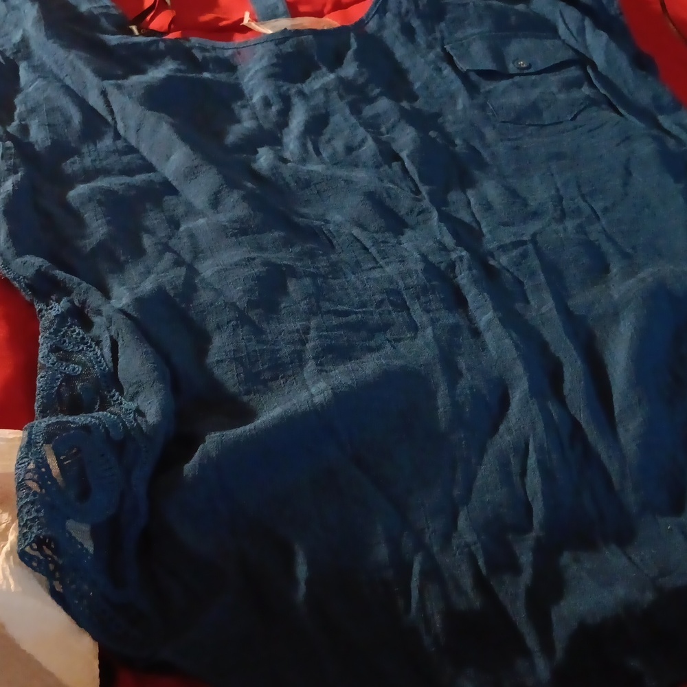 Blue blouse,  Short sleeve back button down new